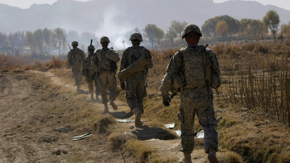 Army soldiers on patrol in Kandahar province, 2010.