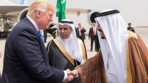 Donald Trump greets Saudi King Salman in Riyadh on May 20.