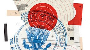Illustration of overlapping letters and the presidential seal