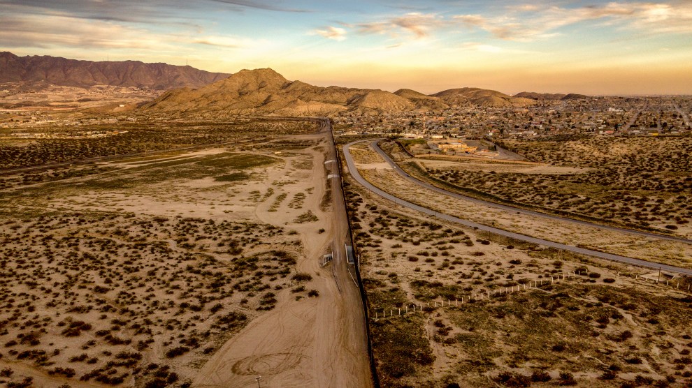 The border wall between the USA and Mexico in Arizona.