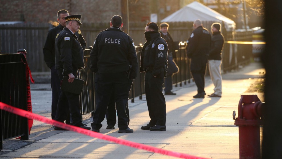 Police at the scene the morning after Adam Toledo was killed.