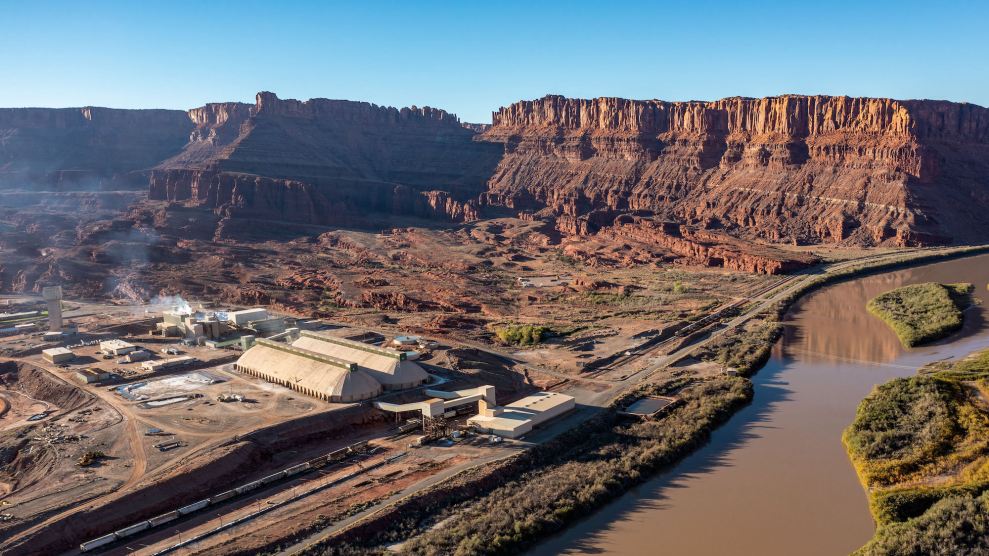 Aerial view of a potash mine by the Colorado River near Moab, Utah.