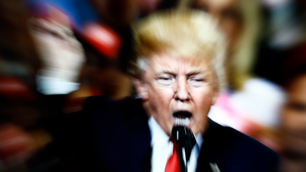 A slow shutter speed image of former US president Donald Trump on a TV screen.