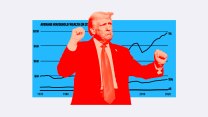 A collage of Donald Trump and an "Average Household Wealth" chart