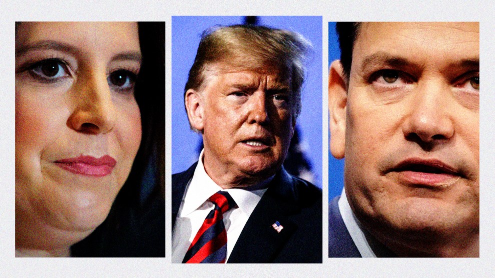 A triptych of tight portraits of Elise Stefanik, Donald Trump and Marco Rubio.