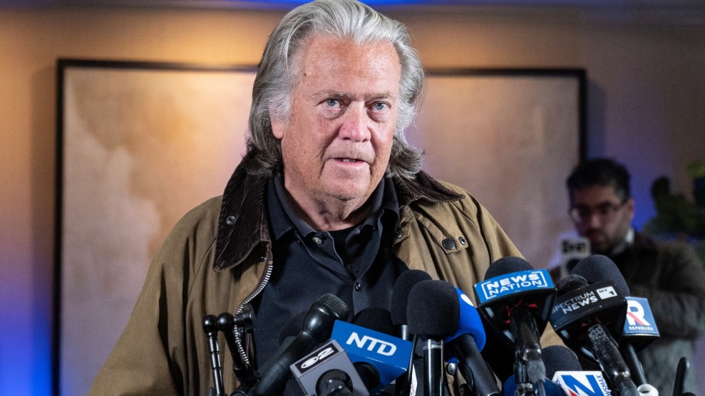 Steve Bannon at a news conference hours after his release from prison on Oct. 29.