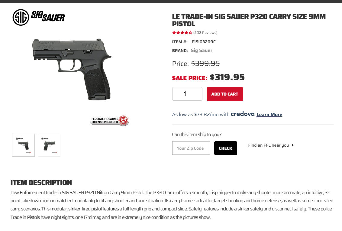 Screenshot of a gun for sale.