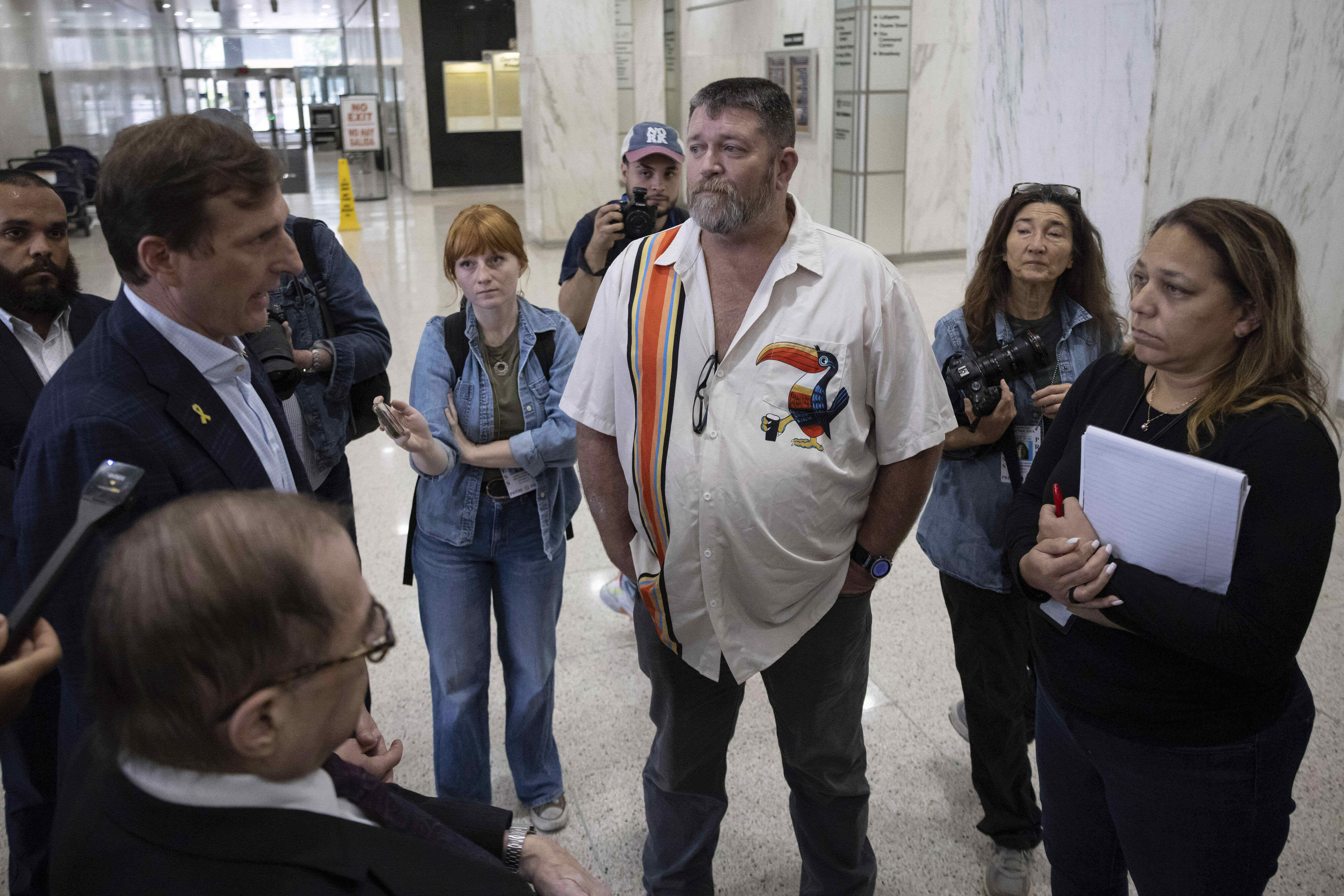 Rep. Jerrold Nadler, D-N.Y., and Rep. Dan Goldman, D-NY., speak to a deputy field office director and reporters.