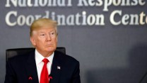Closeup of Donald Trump's face, gray background