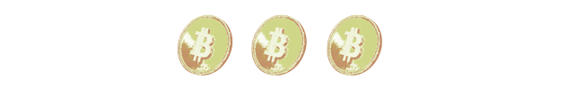 A story section break of three gold-colored bitcoins.