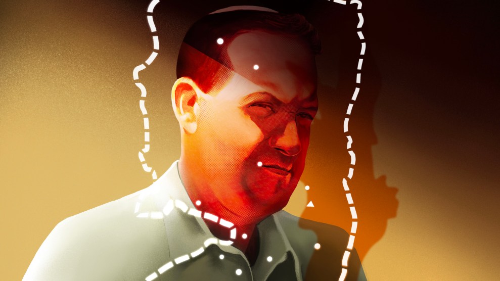 Illustrated portrait of Israeli activist and politician Yossi Dagan; overlaid around his face is a map of the West Bank.