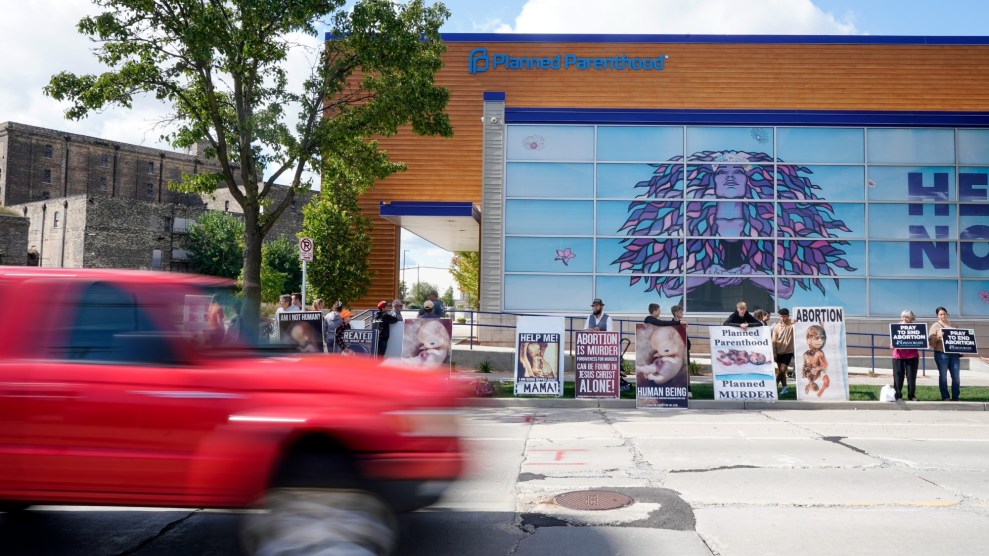 Protesters are seen outside Planned Parenthood in Milwaukee, Wisconsin.