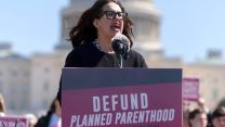 Anti-abortion speaker in front of the US Capitol Building