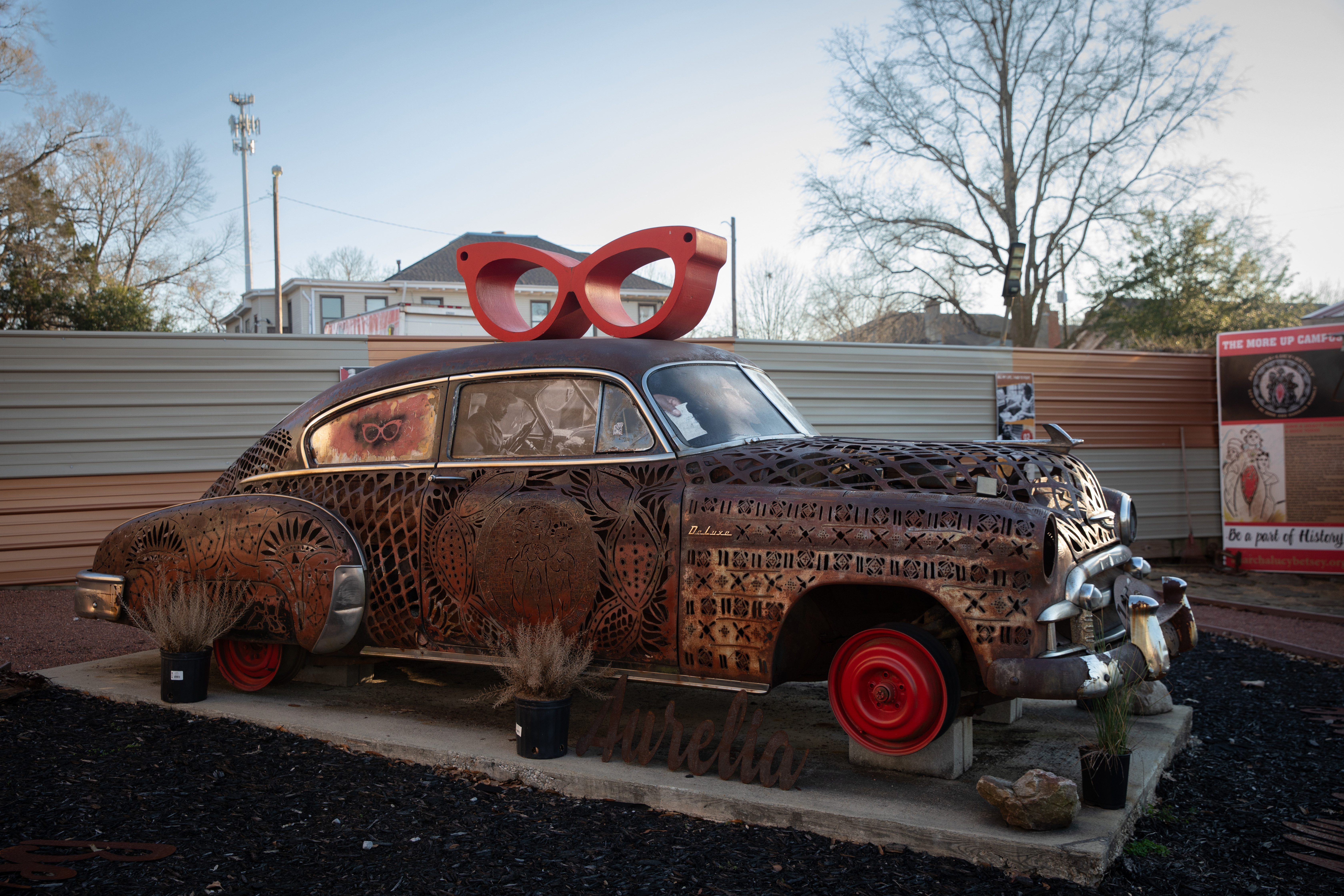 Old car turned into a sculptural piece of art.