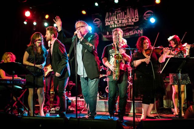 Mike Mills (center) of R.E.M. took lead vocals with an ensemble performing the music of Big Star. The 13th Americana Music Festival and Conference, September 12-15, 2012, Nashville, TN