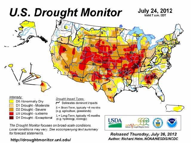 The U.S. Drought Monitor is a partnership between the National Drought Mitigation Center, United States Department of Agriculture, and National Oceanic and Atmospheric Administration. Map courtesy of NDMC-UNL.