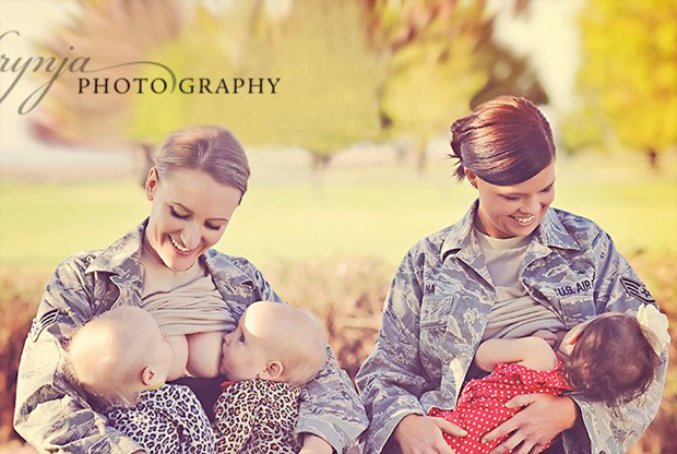 Weapons of mass distraction: Air Force Sgt. Terran Echegoyen McCabe and Staff Sgt. Christina Luna feed their babies in uniform Brynja Sigurdardottir