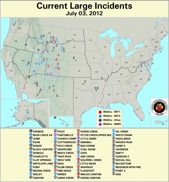 Current large wildlfires underway in the US: USDA