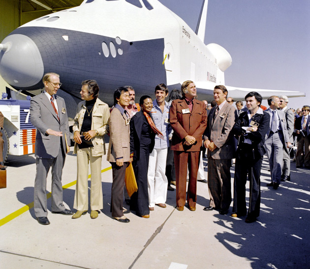 Star Trek crew with space shuttle